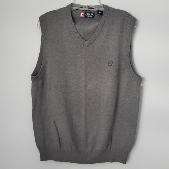 Men's Knit Vest Pullover Crested Logo Preppy Old Money Style Grey Cottagecore - Picture 1 of 7